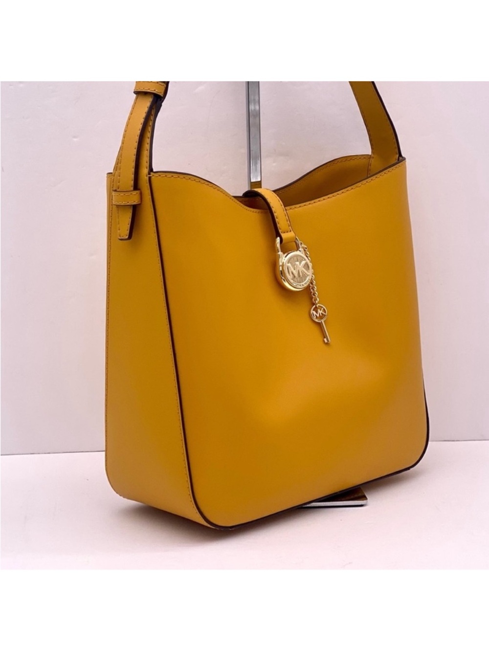 Michael Kors Yellow Leather Shoulder Tote with MK Charm - Picture 2 of 12